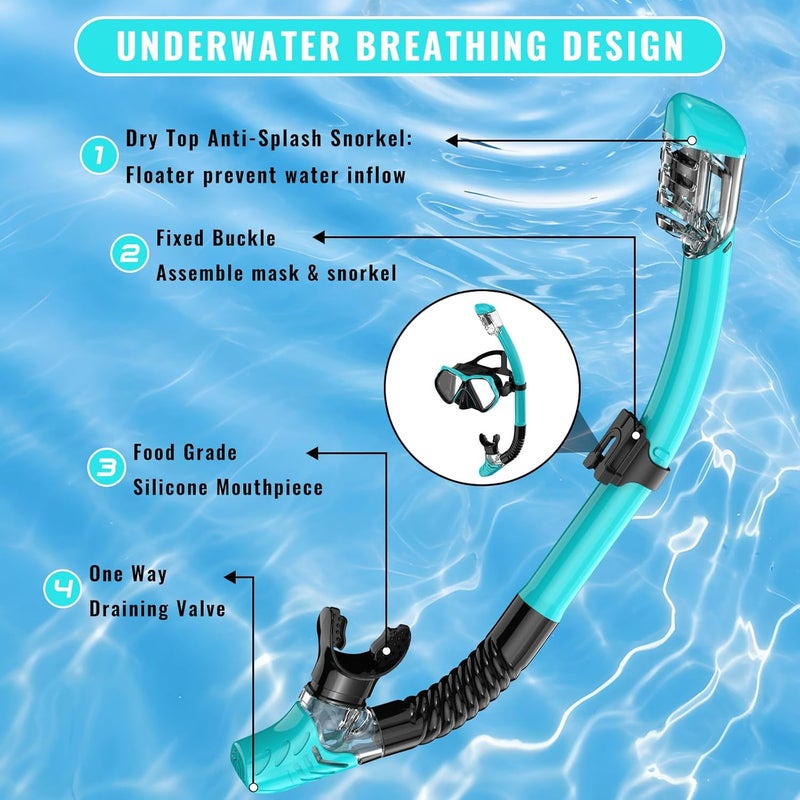 For Shine Snorkeling Gear for Adults, Snorkel Set Scuba Diving mask Dry-Top, Adult Swimming Goggles w/Nose Cover, HD Tempered Glass Panoramic Anti-Leak Anti-Fog, Travel Snorkeling Packages - Image 5